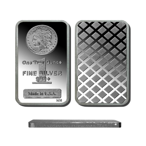 1 Troy oz. Prooflike 99.9% Silver Bar with Morgan Dollar Design