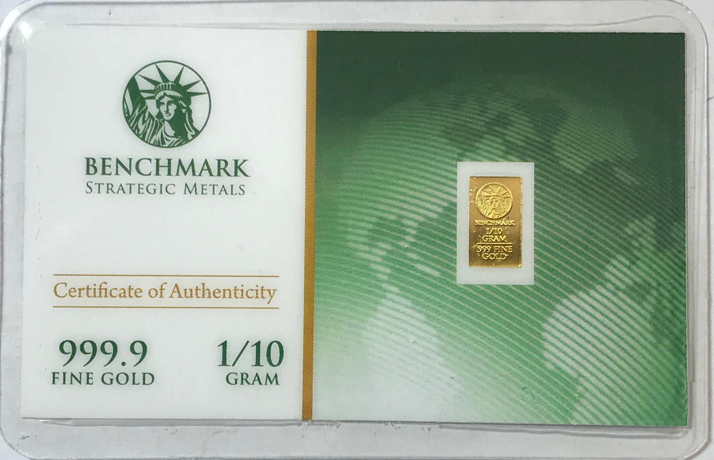 Benchmark 1/10 Gram 999.9 FINE GOLD BAR W/Sealed Card Made In USA